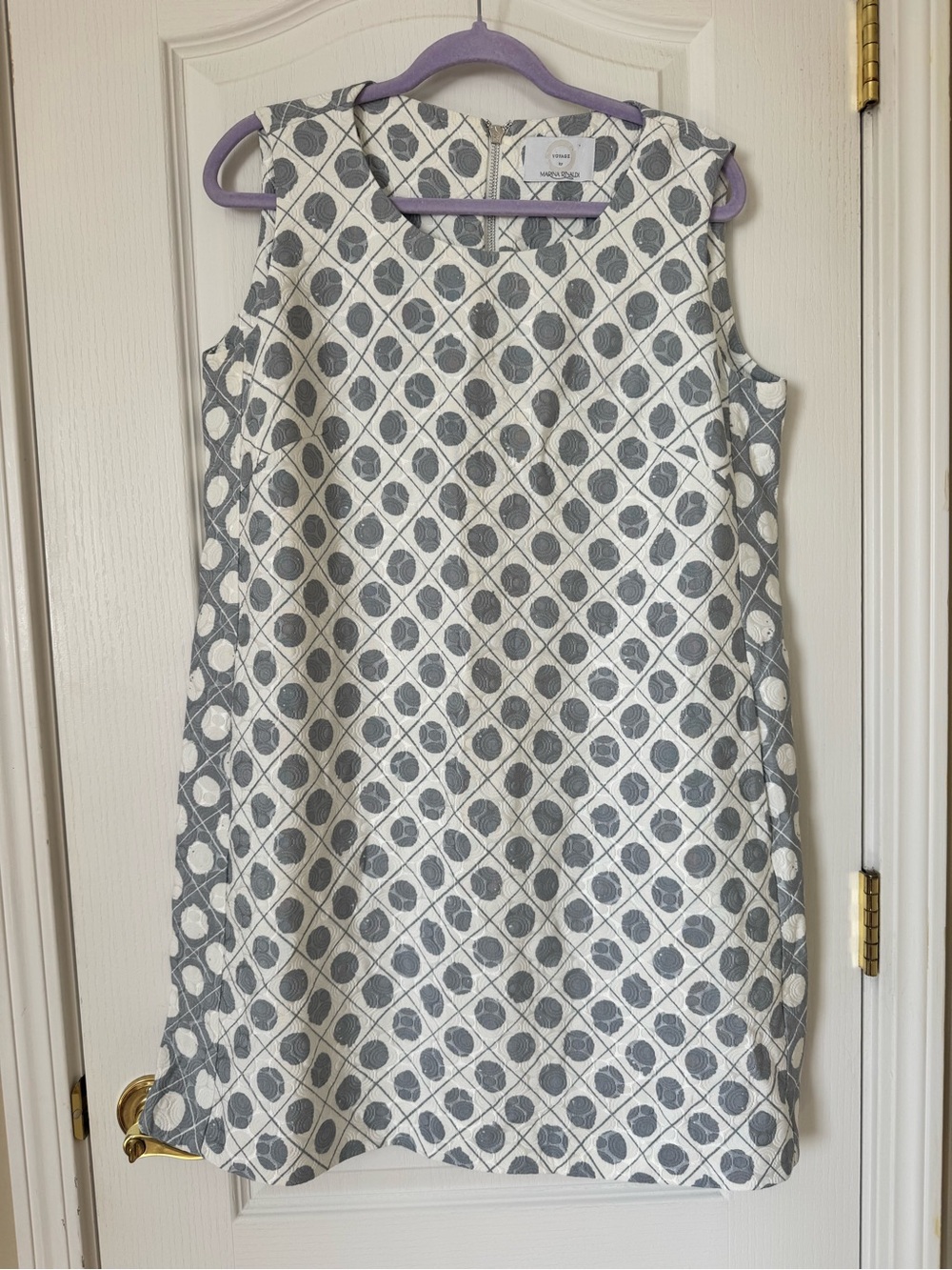 Marina Rinaldi Voyage Jacquard Sheath Dress Gray Ivory Textured US Size 12